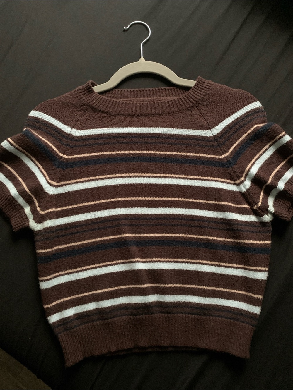 Striped Short-Sleeve Knit Top - Brown and Cream Stripes